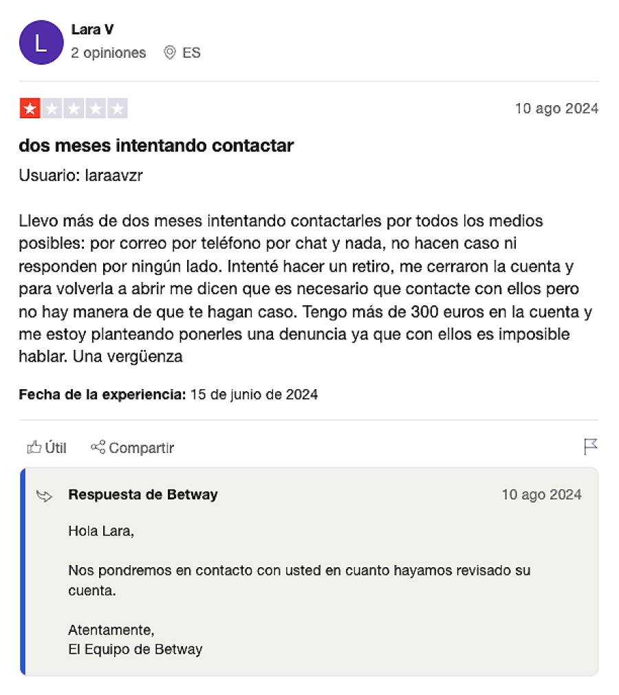 Opiniones de usuarios sobre Betway withdrawal problem