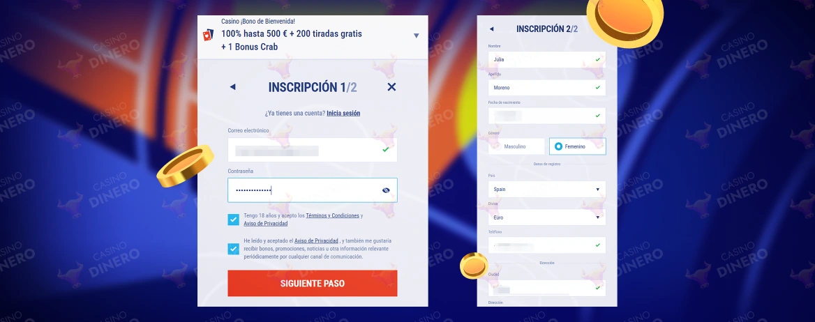 Formulario de registro Tiki Taka Casino