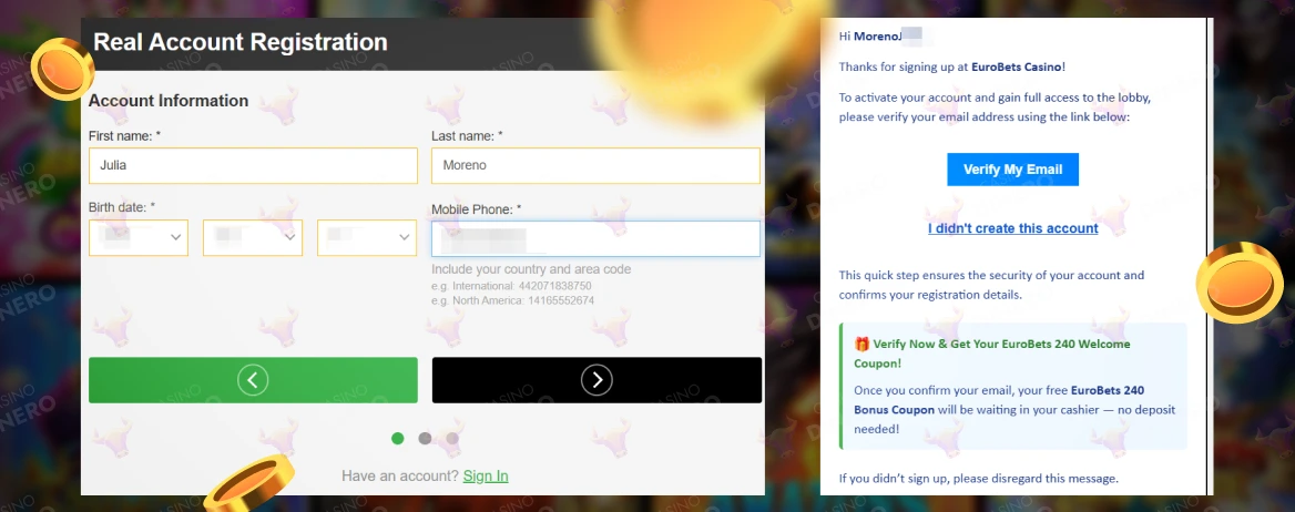 Registro en Eurobets Casino