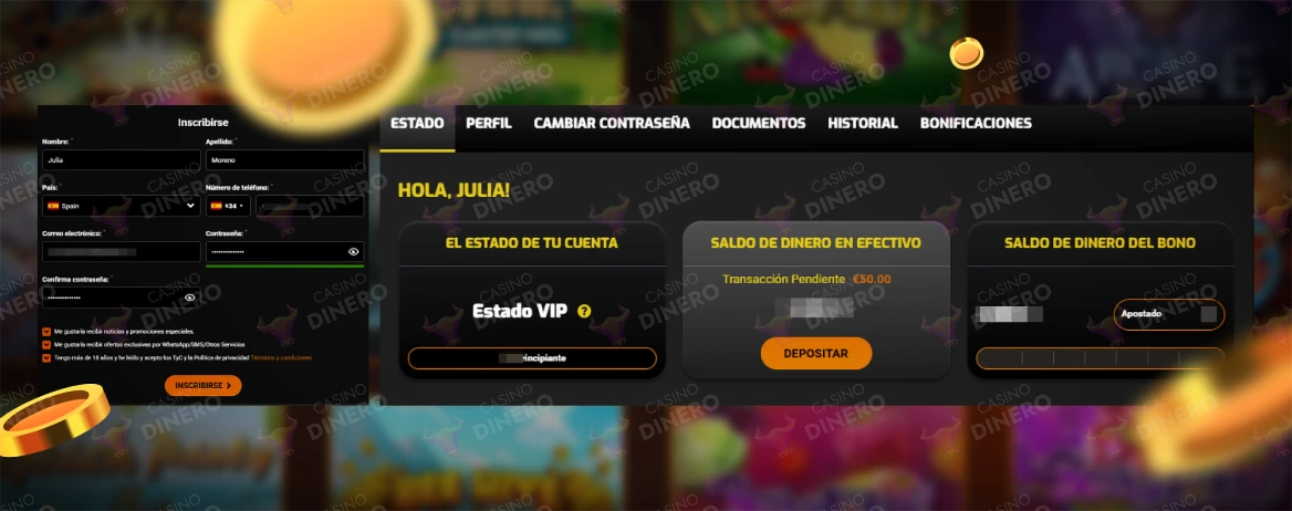 Casino Intense registro y verificación, perfil