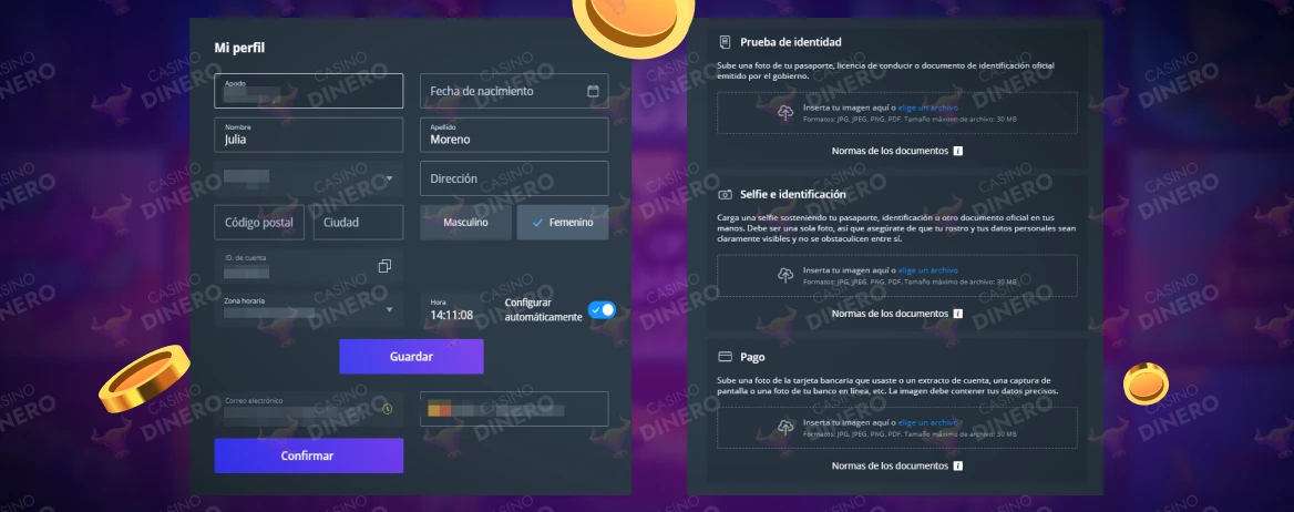 Registro en Jet Casino, perfil, verificación