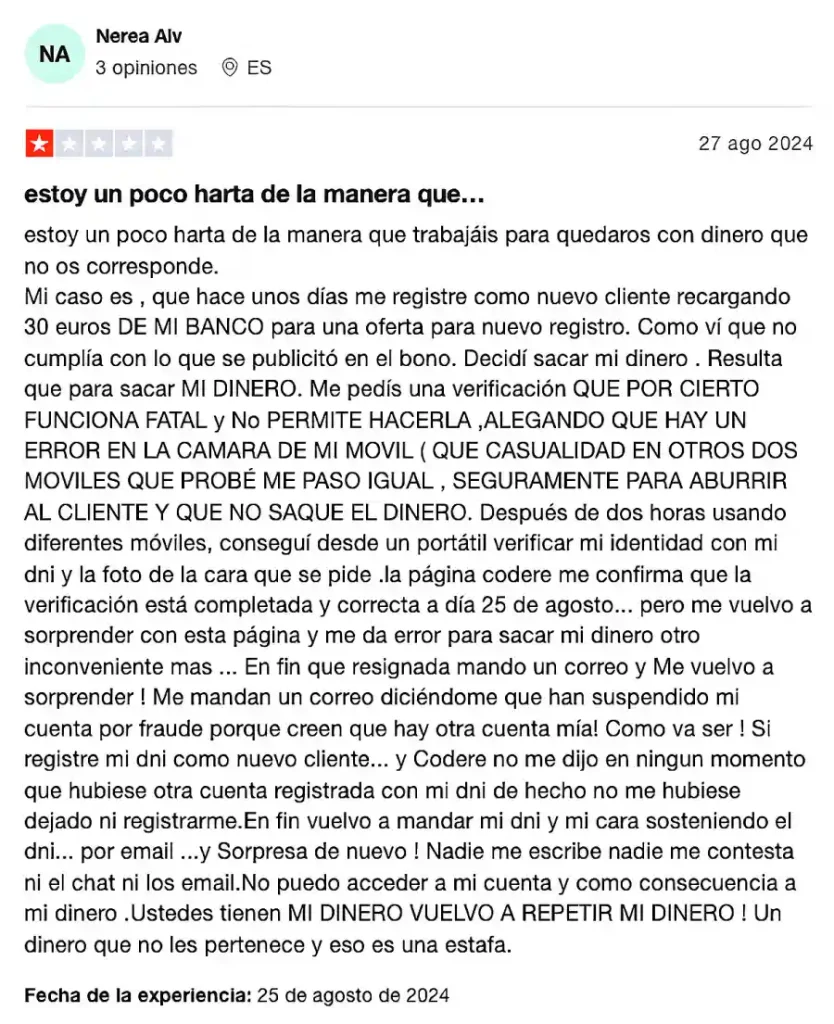 Opiniones de los jugadores sobre Codere