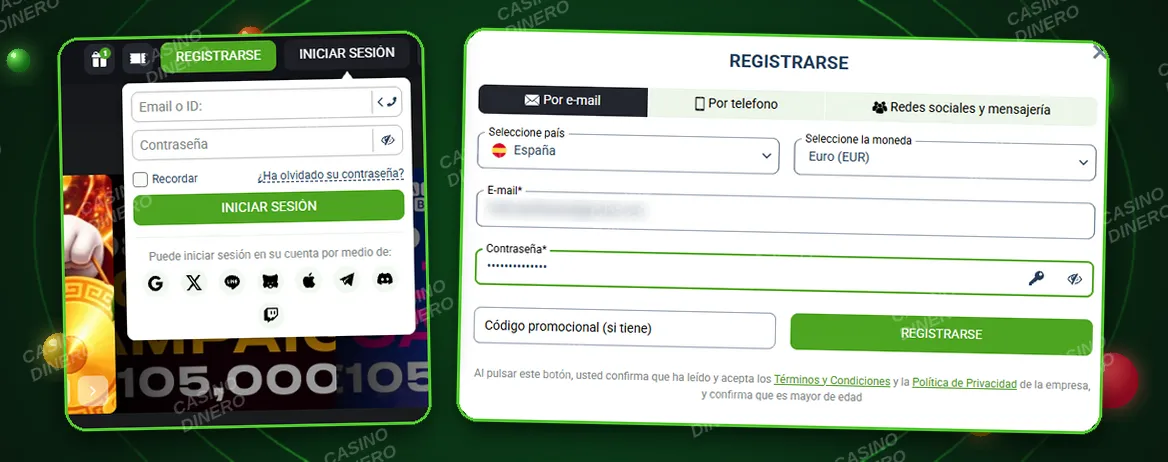 Registro e inicio de sesión en BetLabel