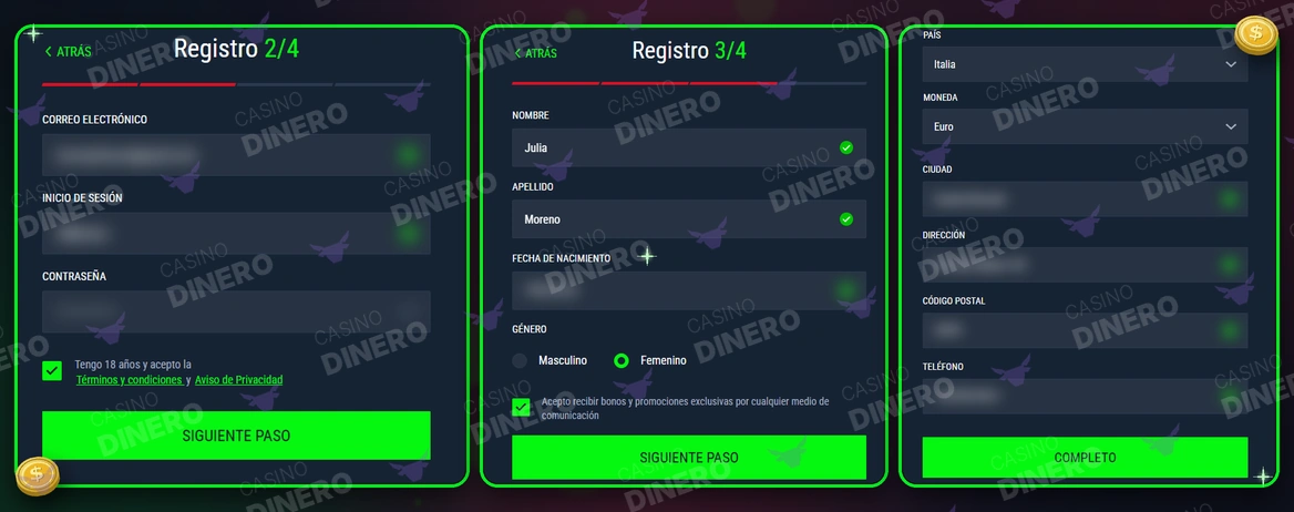 Registro y verificación en Casinado